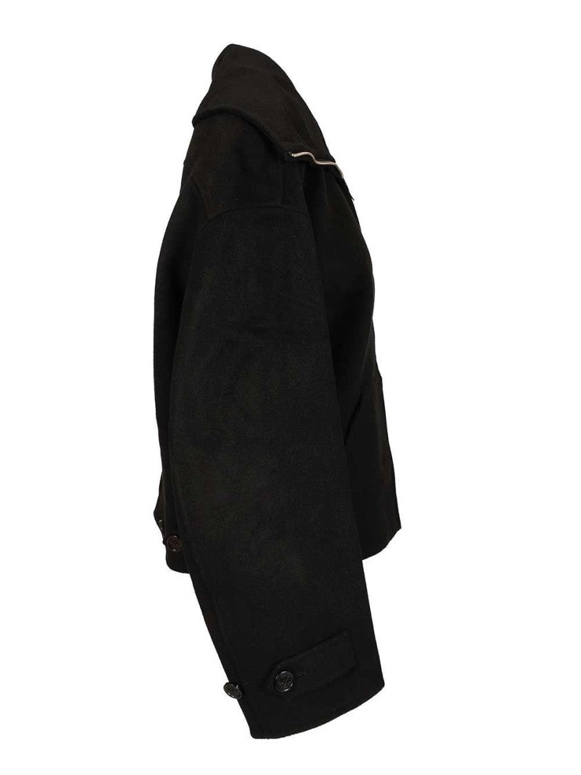 Acne Studios Minimalist Black Jacket With Tailored Fit And Classic Collar