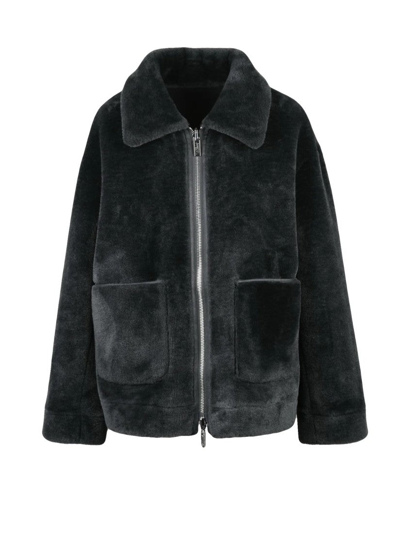 Marella Monochrome Grey Polyester Faux Shearling Coat