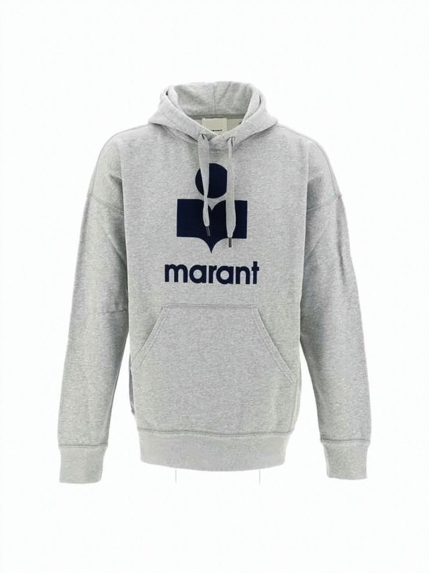 Isabel Marant Heather Grey Hoodie With Bold Navy Logo