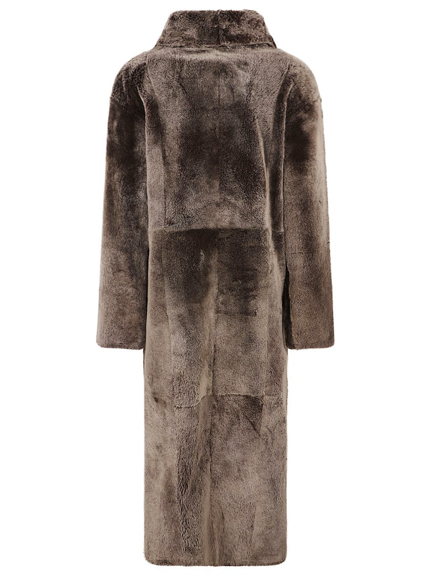 Yves Salomon Double-Breasted Shearling Coat With Plush Texture