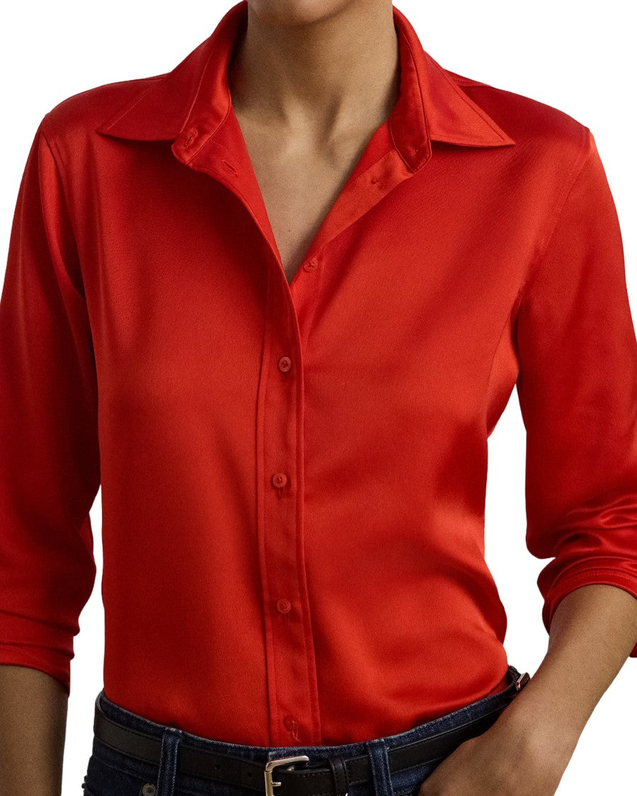 Lauren Ralph Lauren Bright Vermilion Long Sleeve Button-Front Shirt