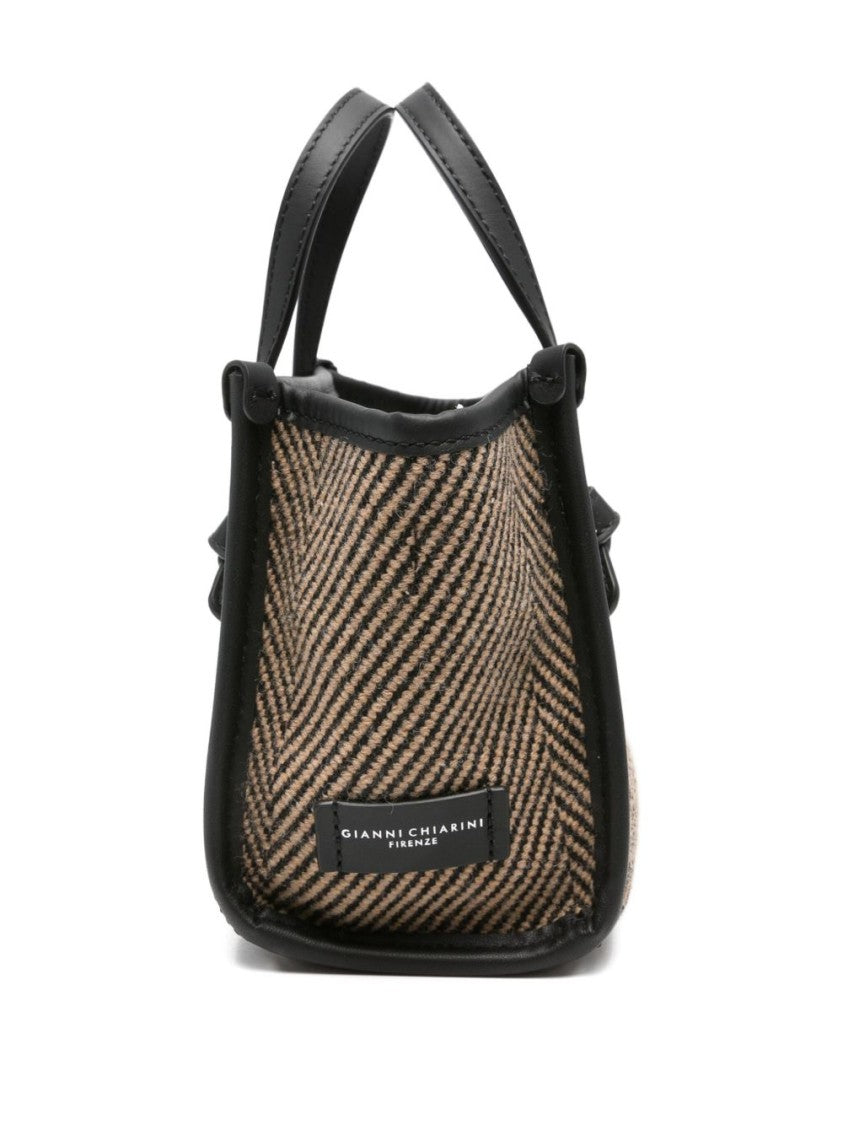 Gianni Chiarini Textured Herringbone Tote Bag With Leather Accents