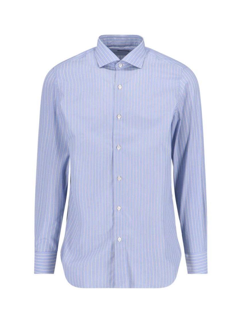 Finamore Milano' Striped Shirt – Light Blue