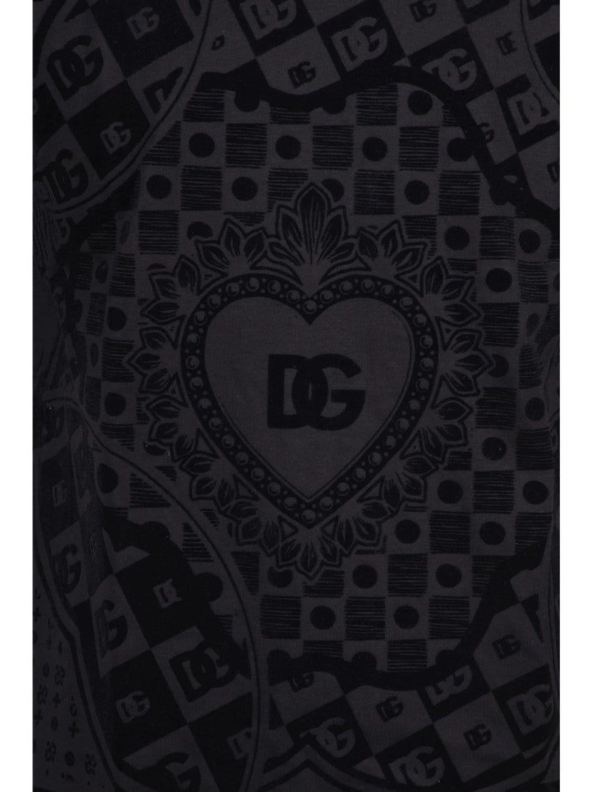 Dolce & Gabbana Black Intricate Heart Motif Cotton T-Shirt