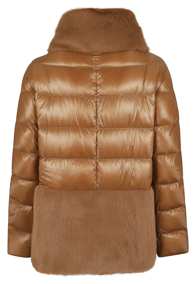 Herno Ultralight Nylon Cape With Goose Down Padding And Faux Fur Trim