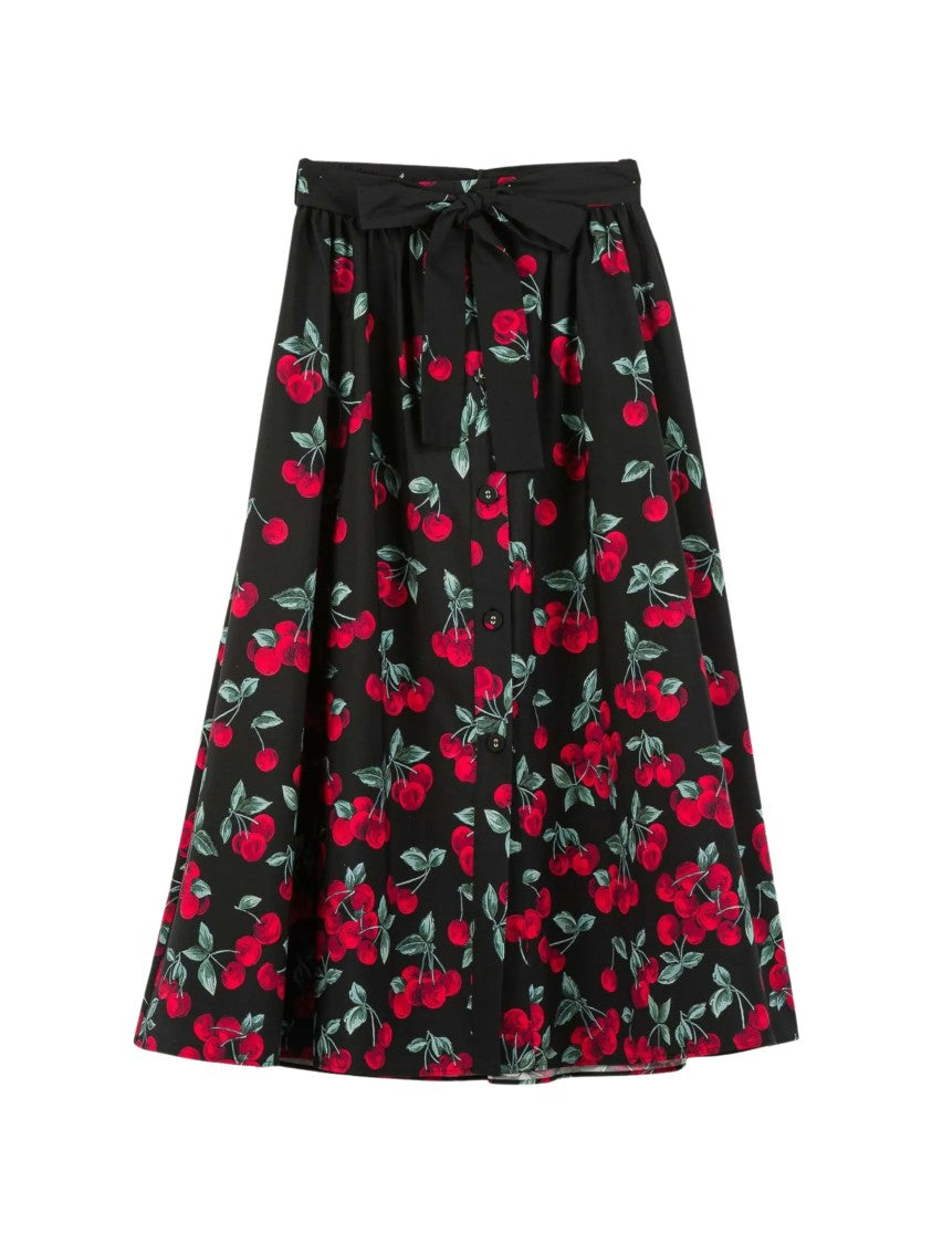 Twin-Set Black Gonna Knee-Length Cherry Print Skirt