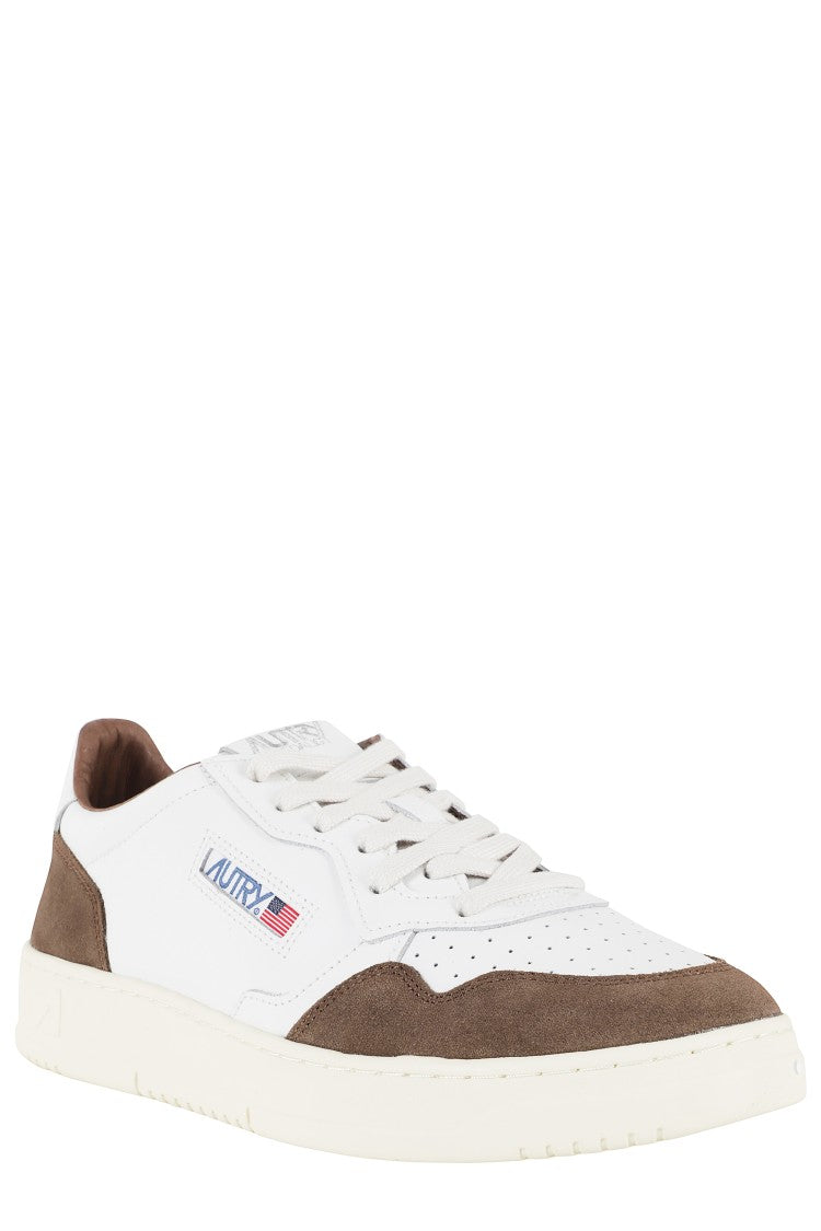Autry White Medalist Low Brown Suede-Trim Leather Sneakers