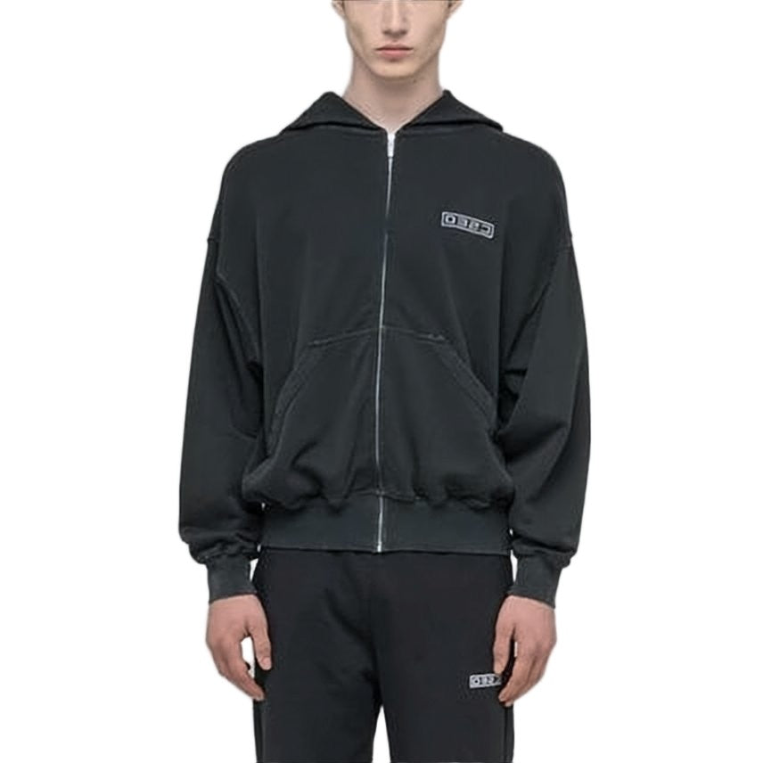 032C Relaxed Fit Black Zip-Up Hoodie