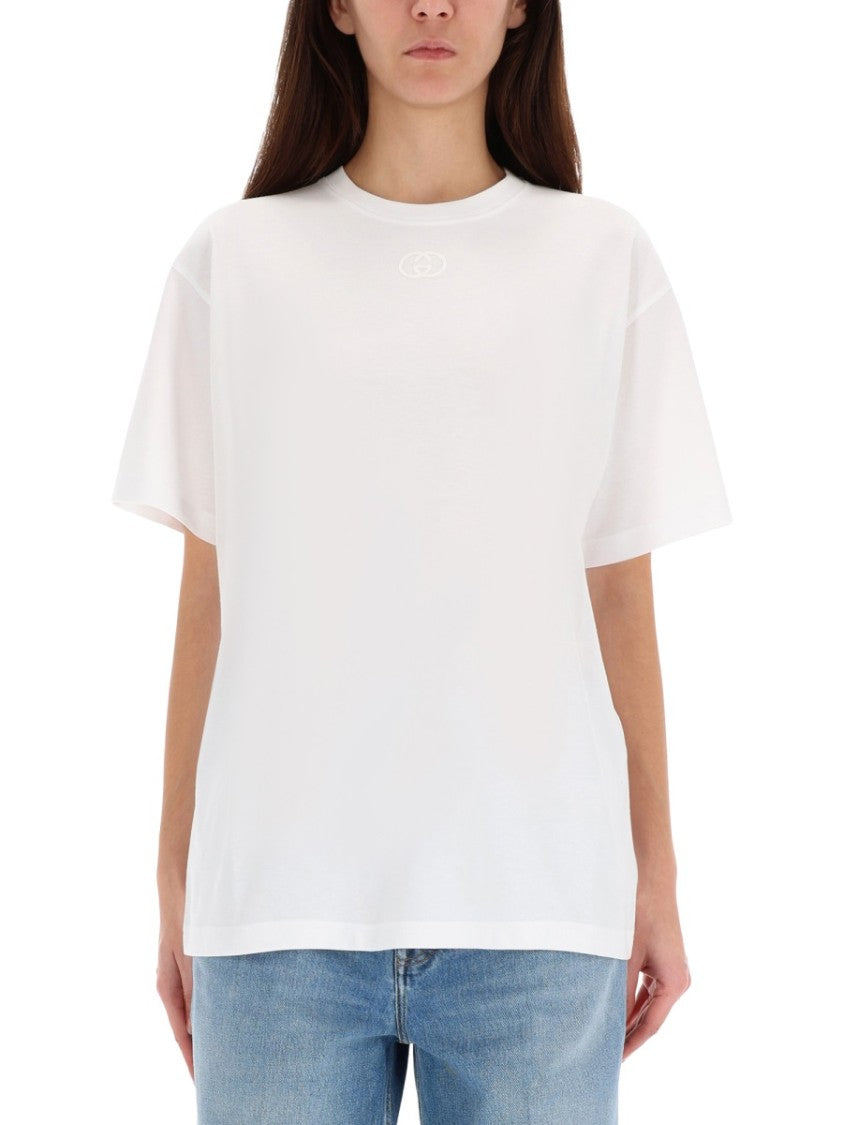 Gucci White Embroidered Logo Cotton T-Shirt