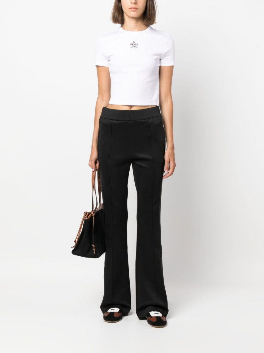 Fendi Fitted Cropped Short-Sleeve Ribbed Top