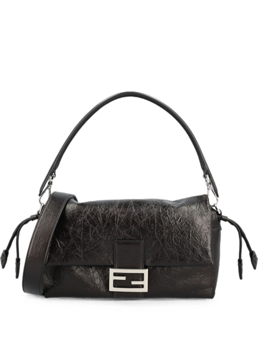 Fendi Textured Leather Geometric Buckle Shoulder Bag