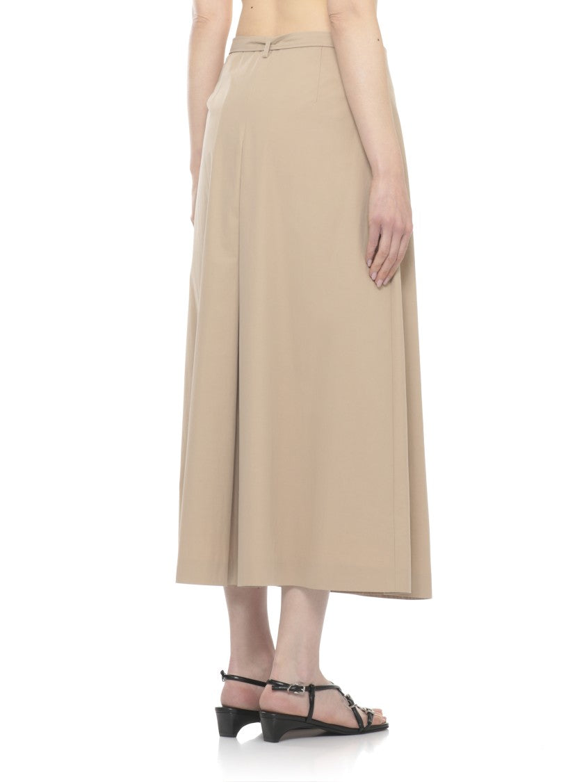 Peserico Beige Cotton Midi Skirt With Flared Hem And Buckle Detail
