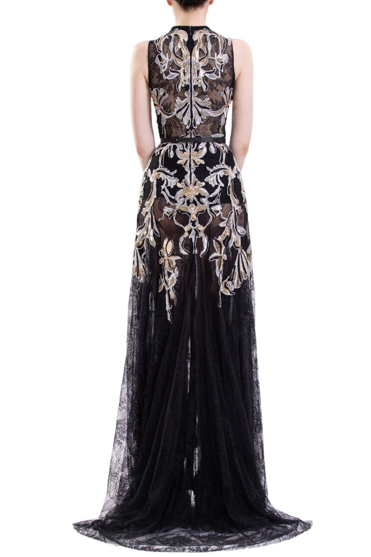 Saiid Kobeisy Jet-Black Lace Dress With Intricate Floral Embroidery