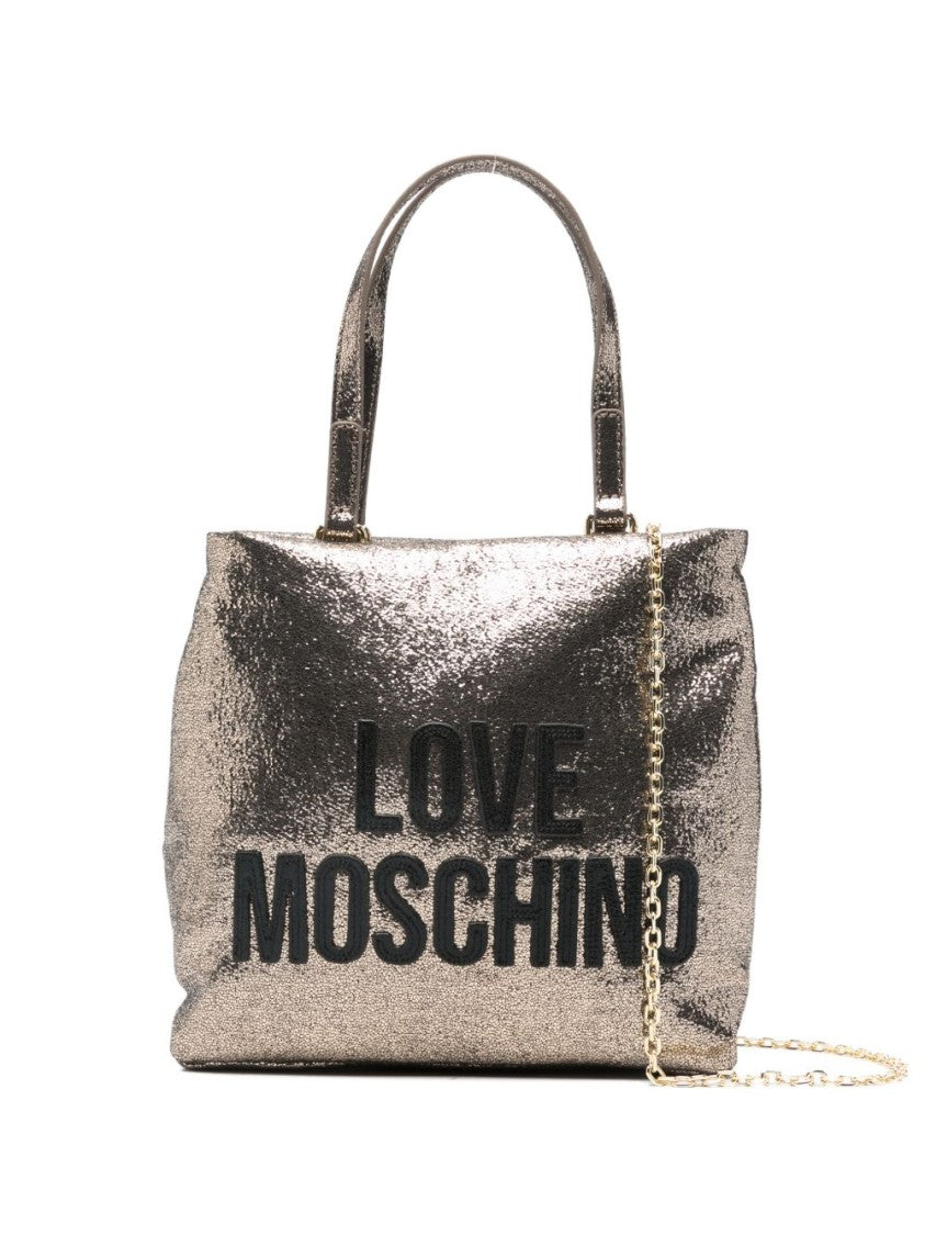 Love Moschino Textured Metallic Tote Bag With Bold Logo