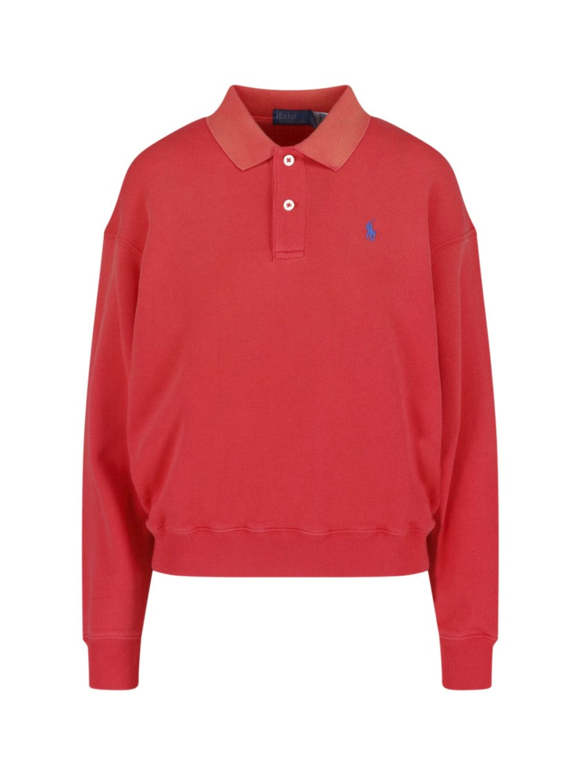 Polo Ralph Lauren Red Cropped Polo Collar Ribbed Sweater