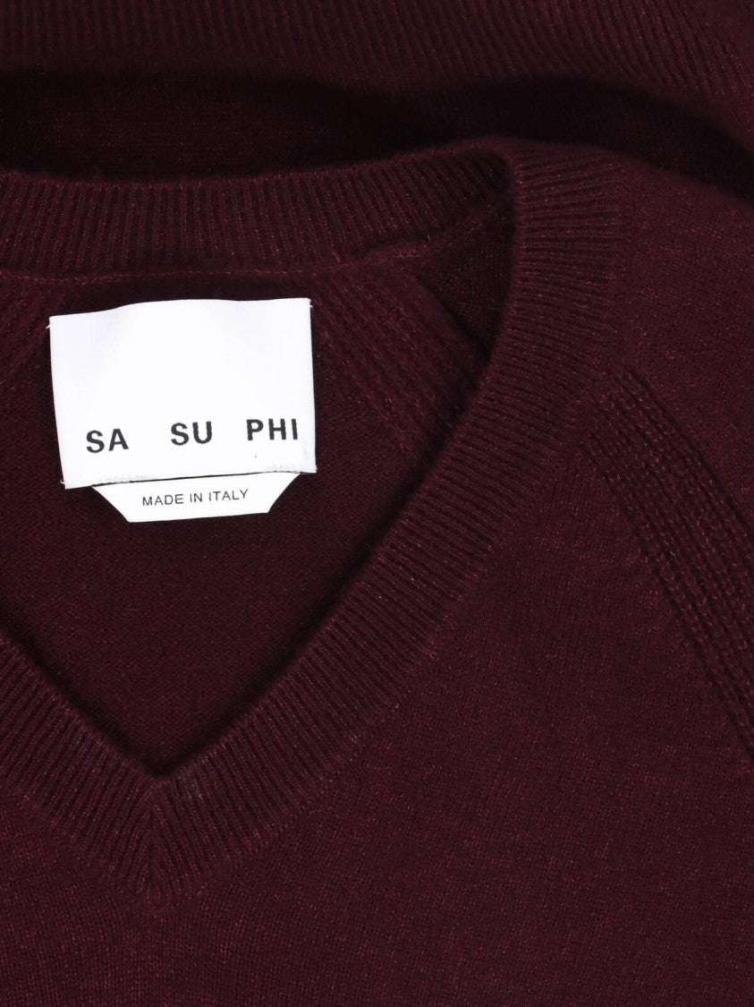 Sa Su Phi Deep Burgundy V-Neck Cashmere-Blend Sweater