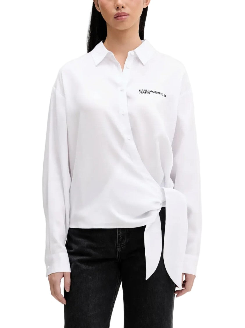 Karl Lagerfeld Asymmetrical Wrap Blouse With Classic Collar