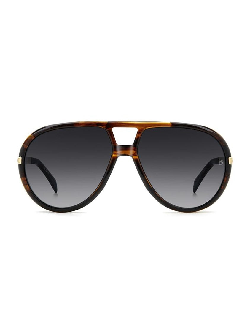 David Beckham Brown Acetate Aviator Sunglasses With Gold Accents