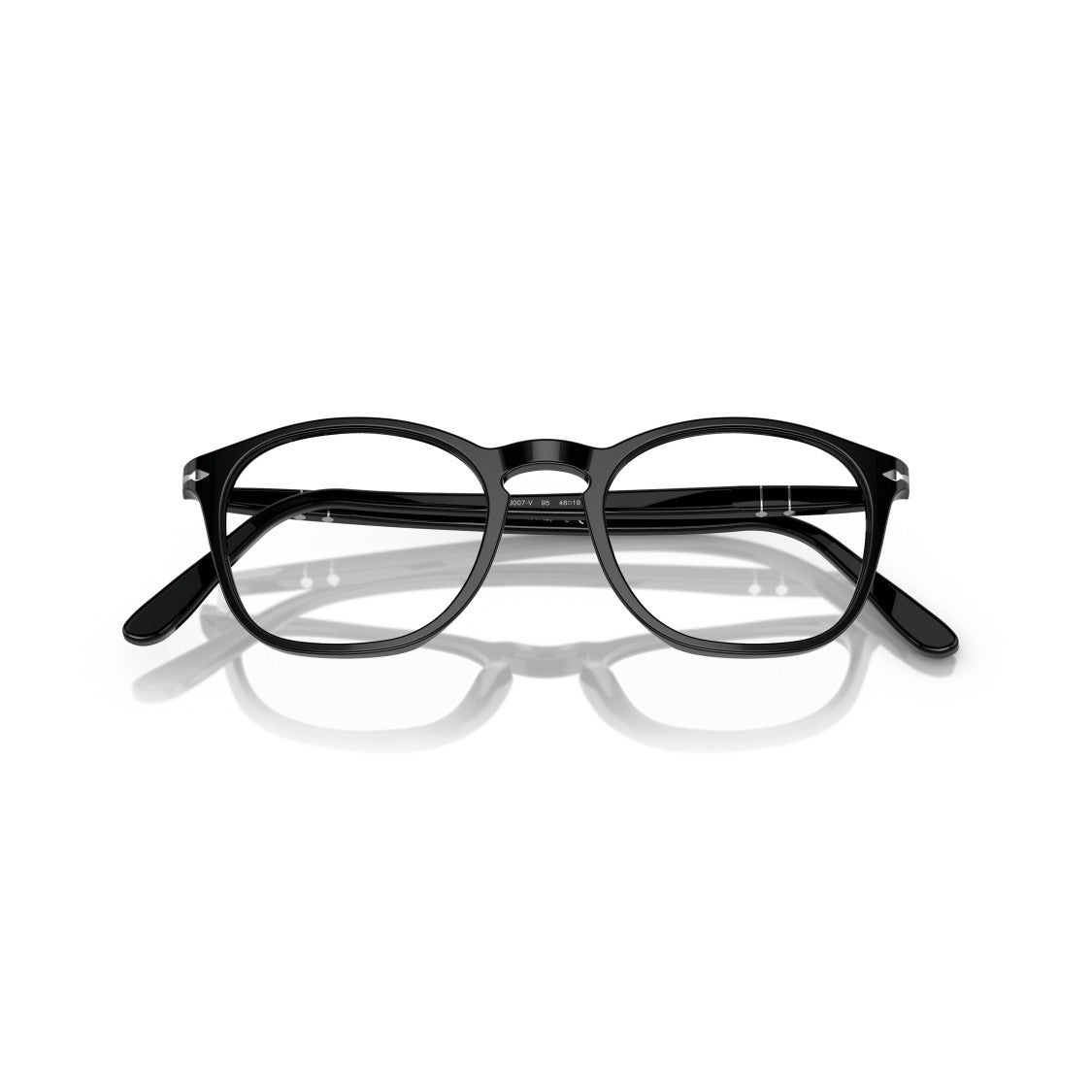 Persol 0Po3007v Classic Round Black Acetate Eyeglasses With Silver Accents