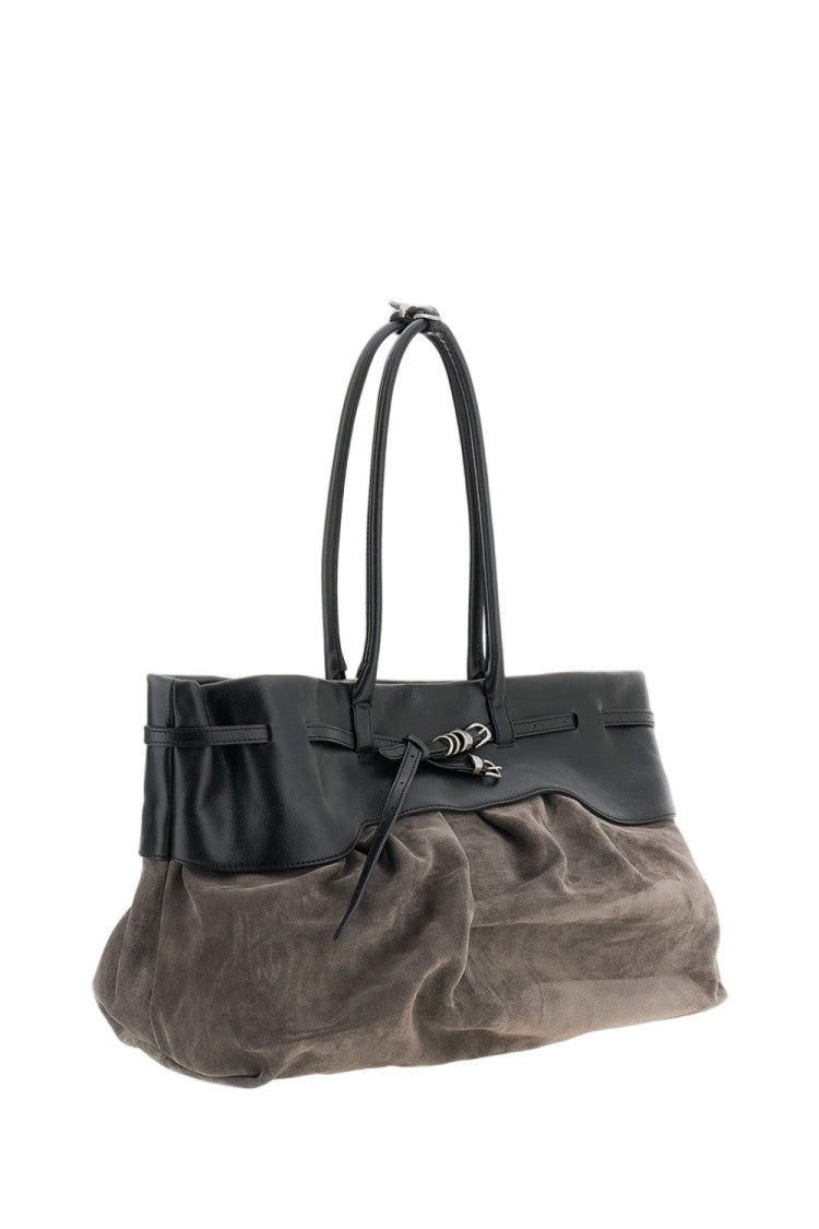Margesherwood Grey Black Soft Grandma Layered Suede Shoulder Bag