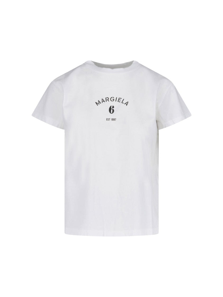 Mm6 By Maison Margiela White Minimalist Logo Stitch Cotton T-Shirt