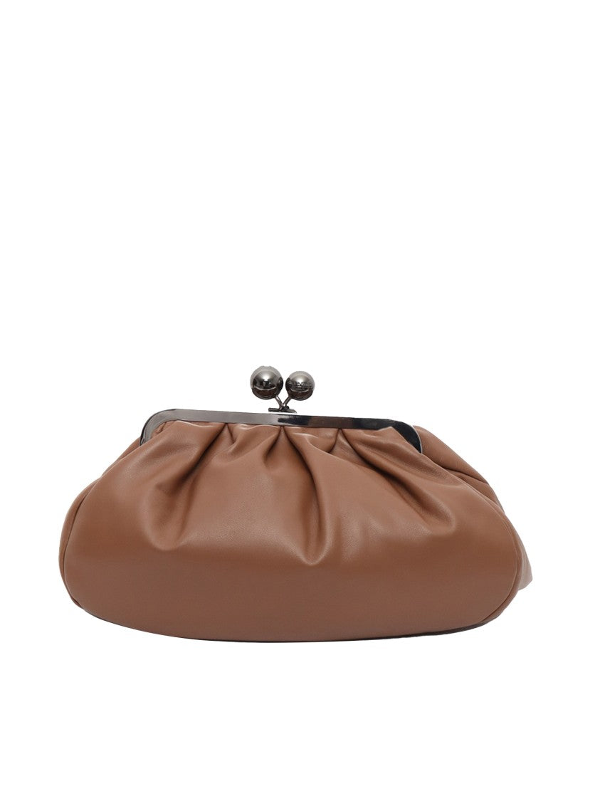 Max Mara Brown Cubico Slouchy Leather Kiss-Lock Clutch
