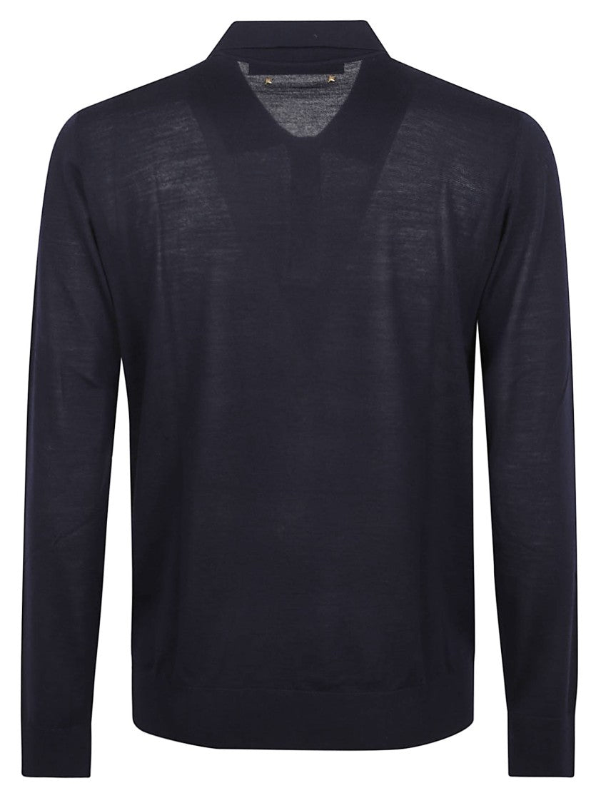 Golden Goose Navy Blue Virgin Wool Polo Sweater