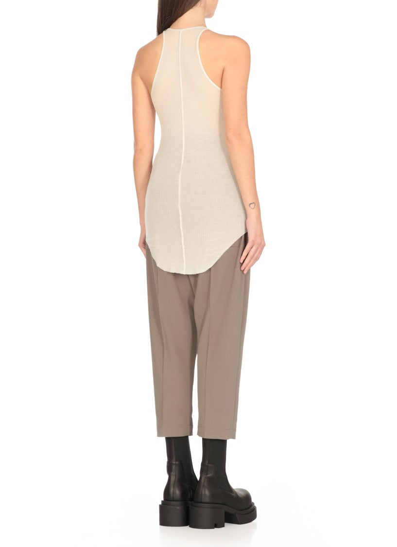 Rick Owens Ivory Silk Blend Top With Ribbed Texture
