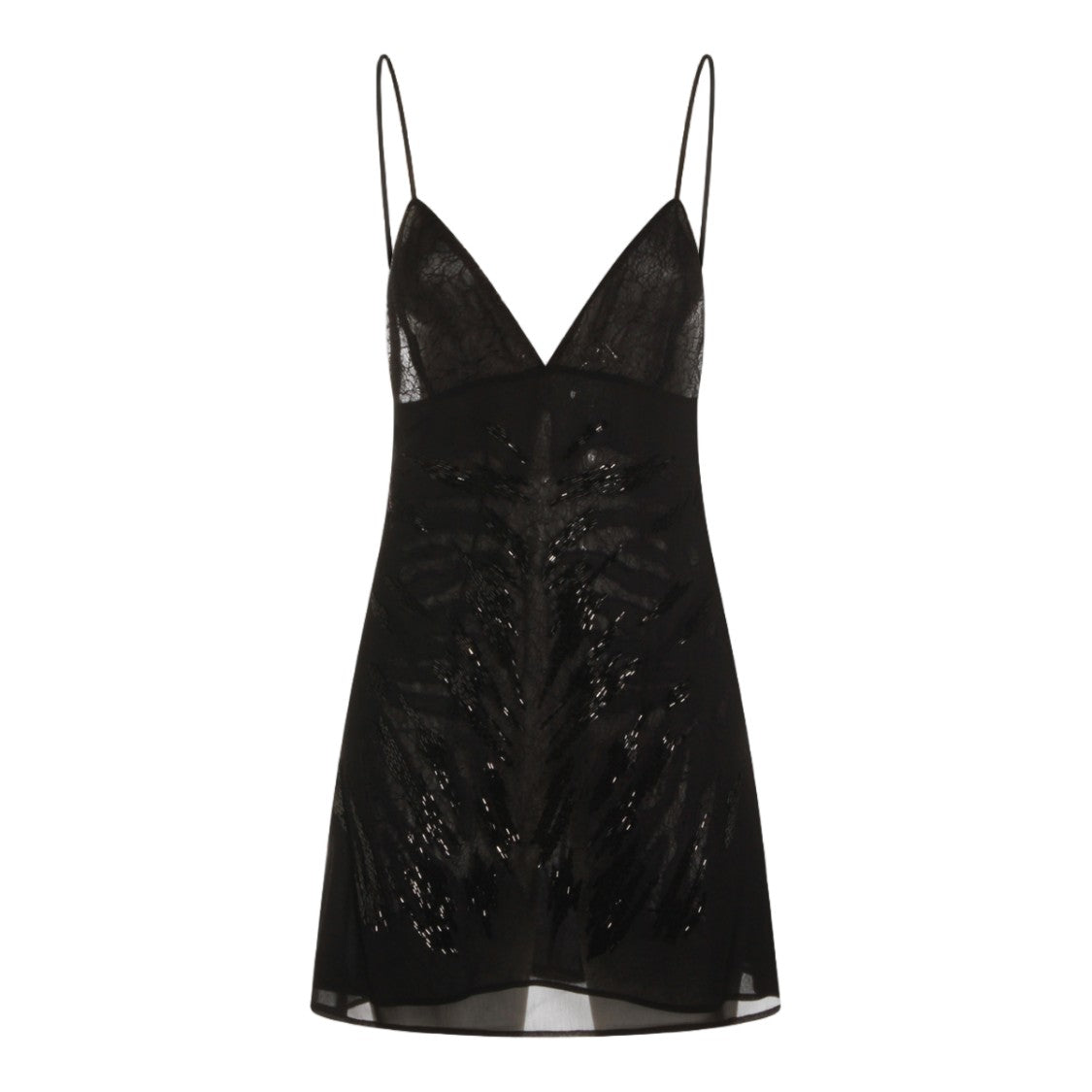 Blumarine Lace Mini Dress With Spaghetti Straps And Bead Embellishments