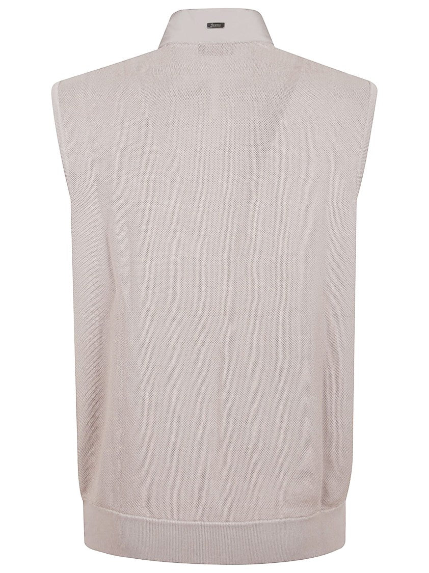 Herno Tailored Grey Cotton Waistcoat With High Collar