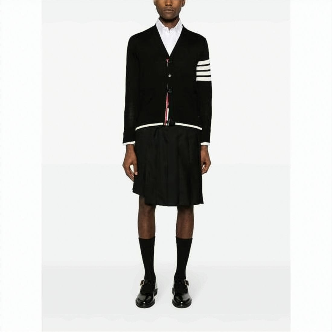 Thom Browne Black Wool Cardigan With V-Neck