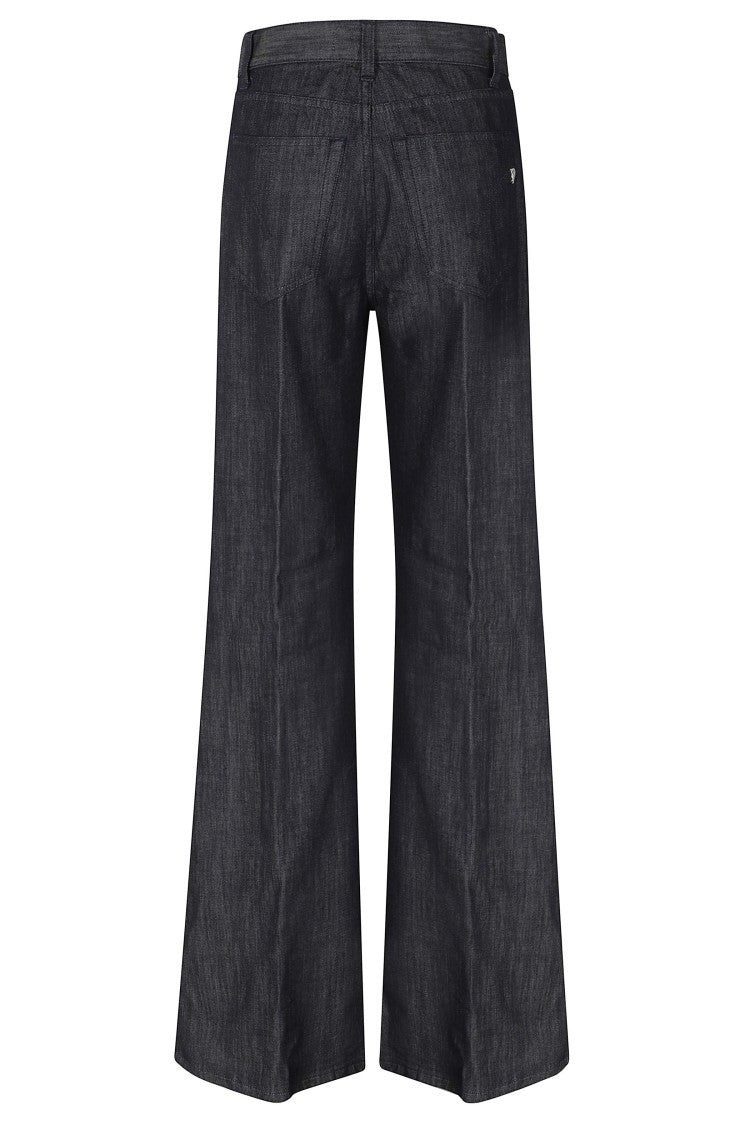 Dondup Dark Blue Amber Minimal-Logo Cotton-Blend Wide-Leg Jeans