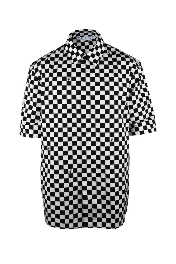 Off-White Checkerboard Pattern Cotton Shirt