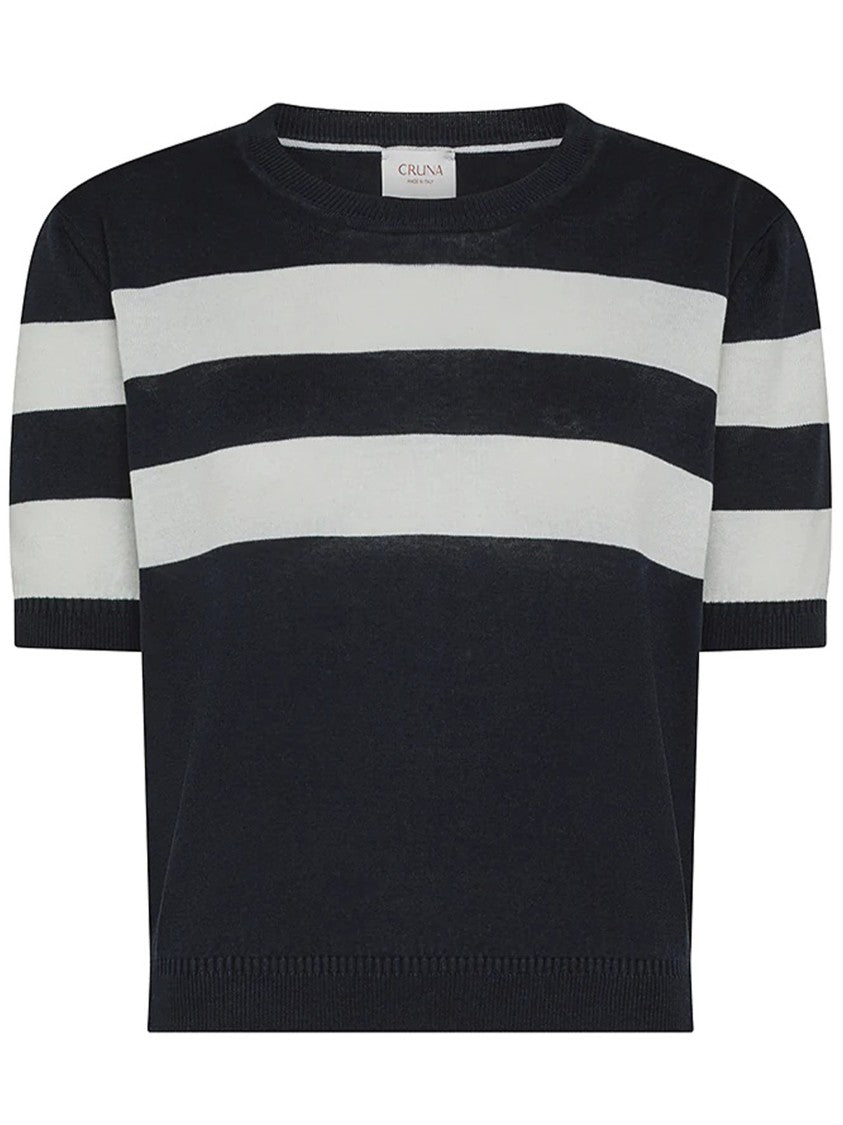 Cruna Cropped Black/White Horizontal Stripe T-Shirt