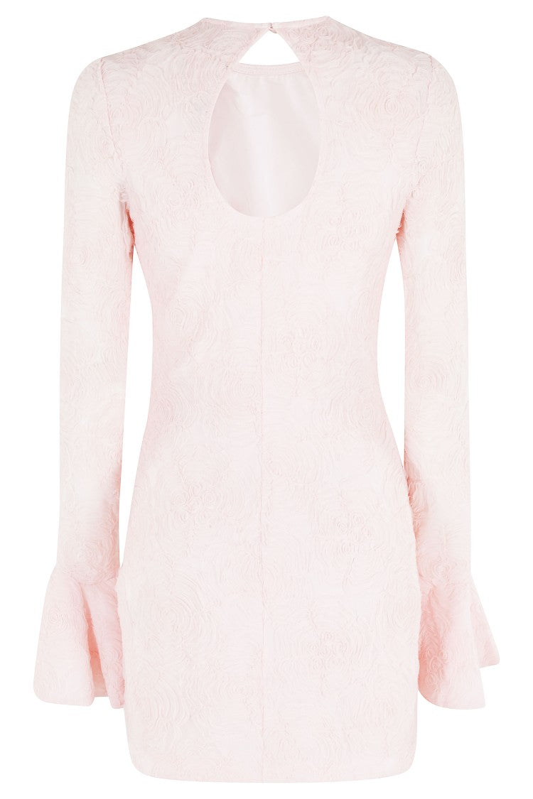Rotate Pink Mesh Frill Bell-Sleeves Lace Polyester Mini Dress