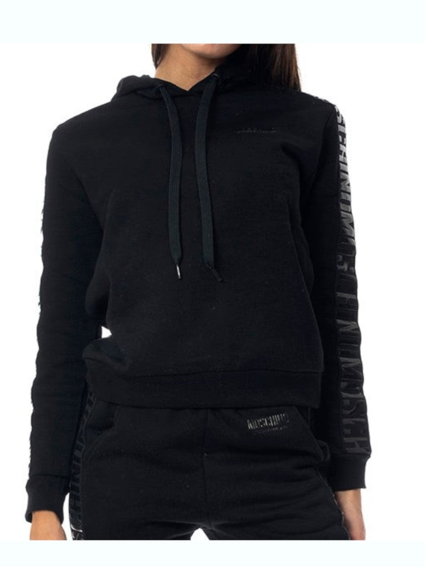 Moschino Black Cropped Hoodie With Drawstring Hood