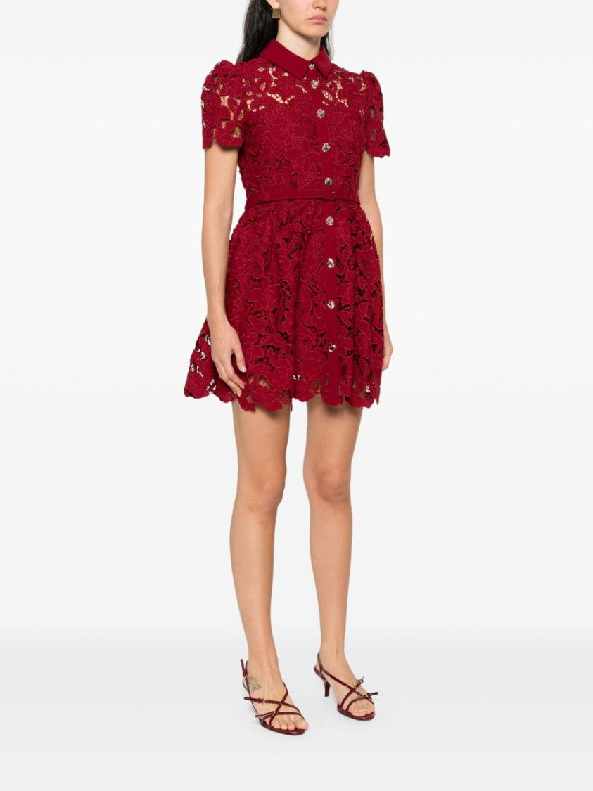 Self-Portrait Burgundy Mini Dress With Lace Collar