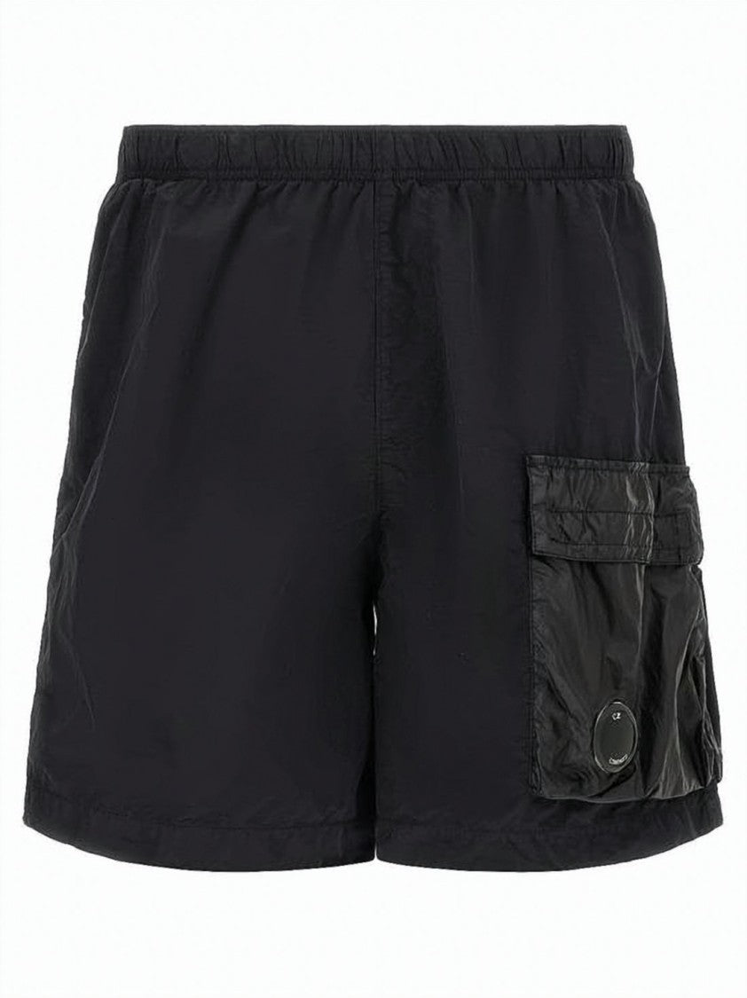 C.P. Company Functional Black Polyamide Shorts With Logo Detail
