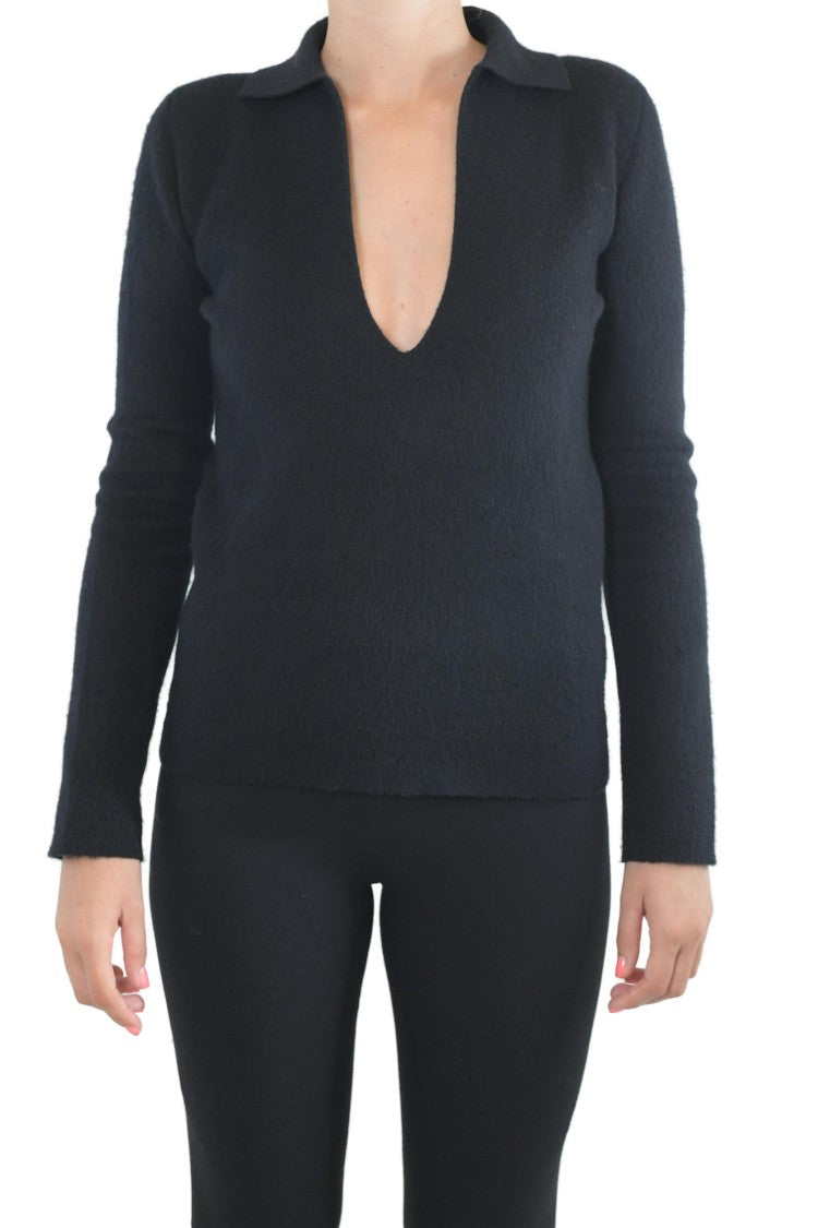 Jil Sander Black Virgin Wool Sweater With Collar