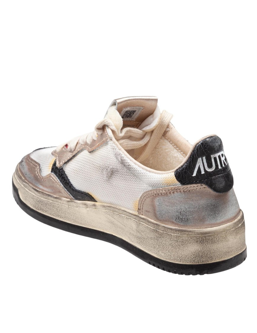 Autry Sup Vint Low Sneakers In Crackled Leather, Micromesh,