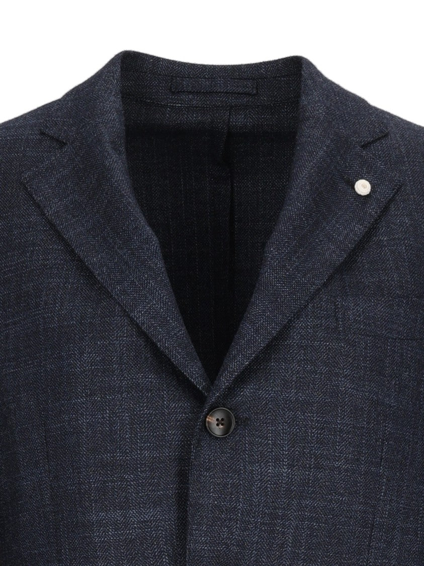 Luigi Bianchi Sartoria Navy Drop 7 Check Pattern Blazer