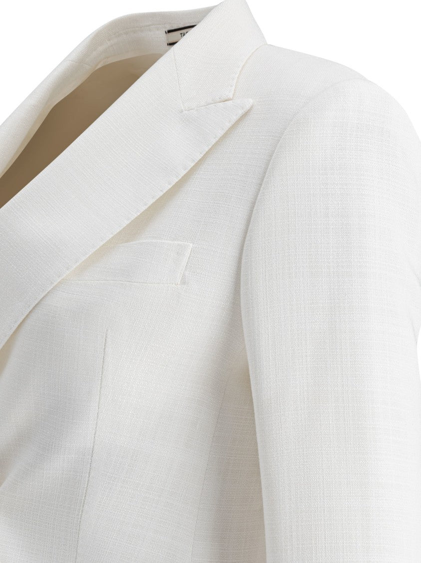 Tagliatore Double-Breasted Textured Jacket With Gold-Tone Accents