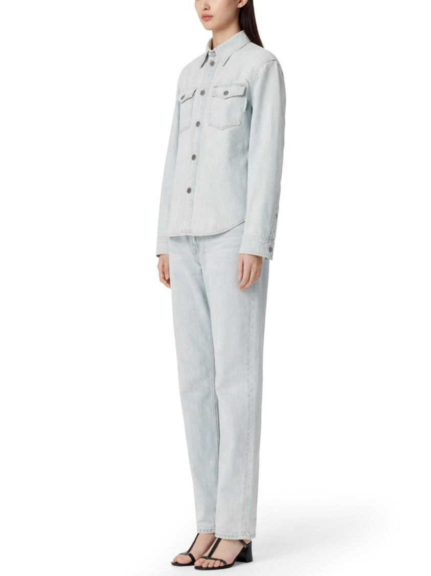 Bottega Veneta Regular Fit Bleach Wash Denim Shirt With Classic Collar