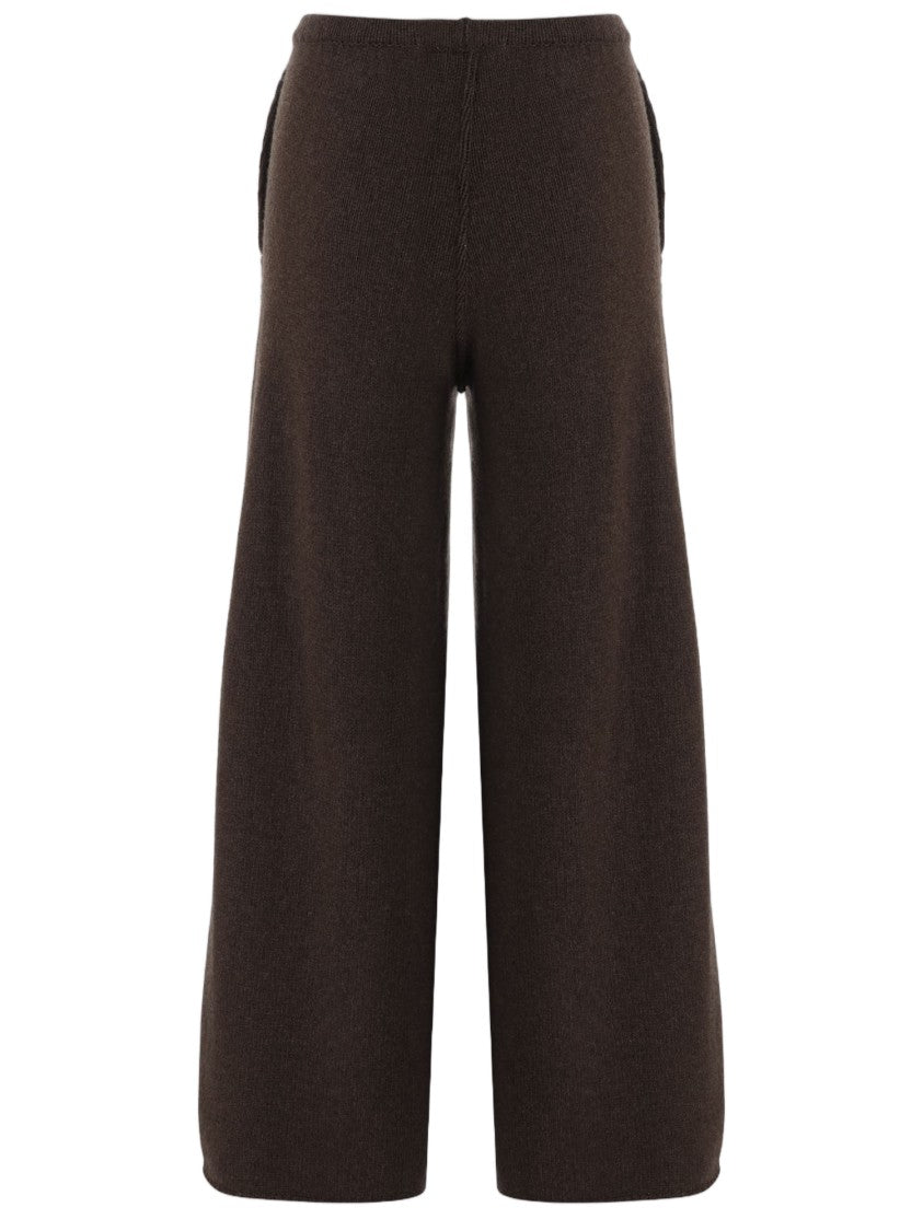 Bruno Manetti Dark Brown Wide-Leg Knit Wool-Cashmere Blend Pants