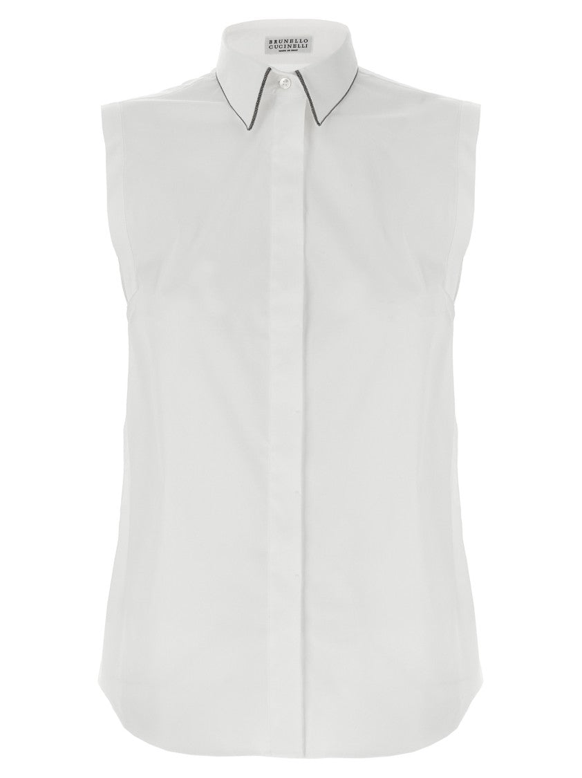 Brunello Cucinelli Sleeveless Shirt With Monile Piping Detail And Tailored Silhouette