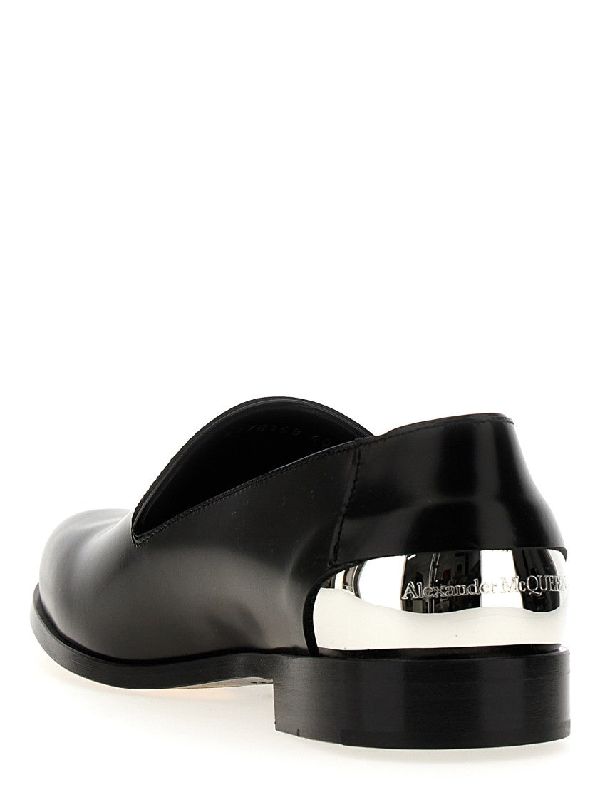 Mcqueen Black Calfskin Leather Loafers With Metallic Accent