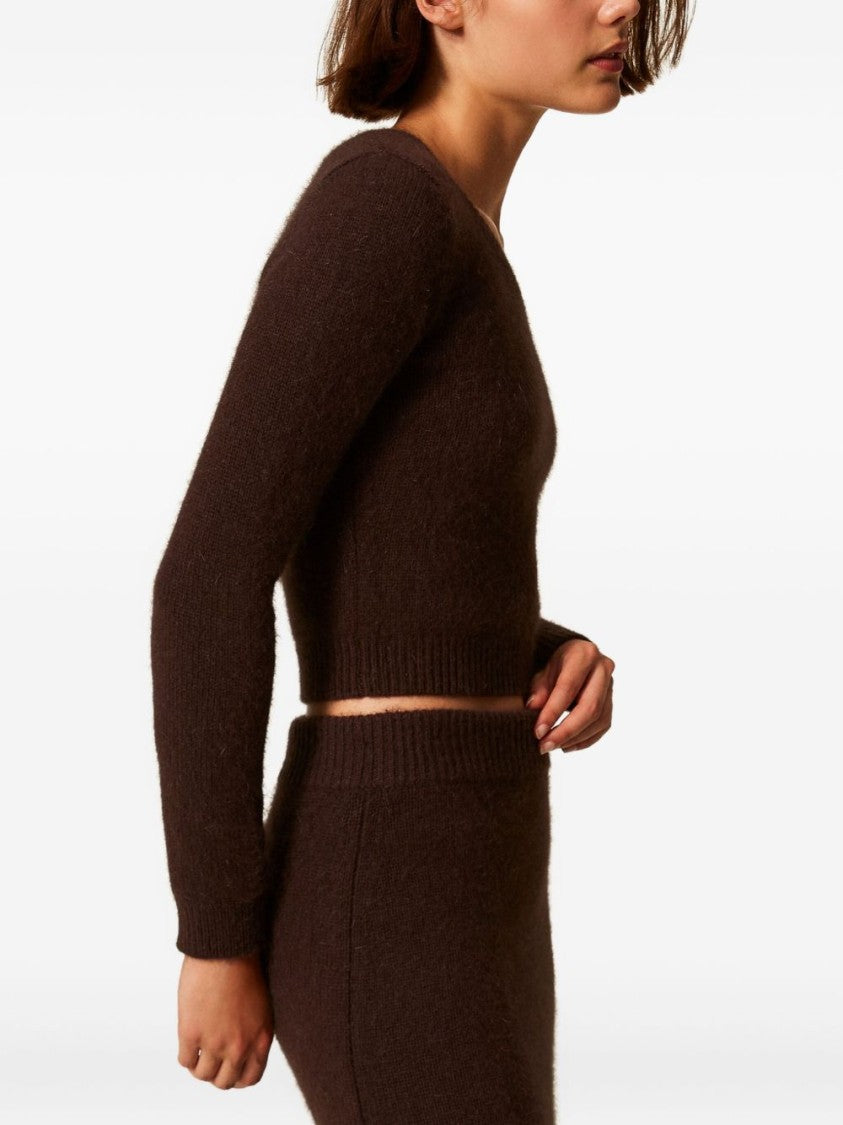 Twin-Set Cropped Long-Sleeved Sweater With Fuzzy Texture