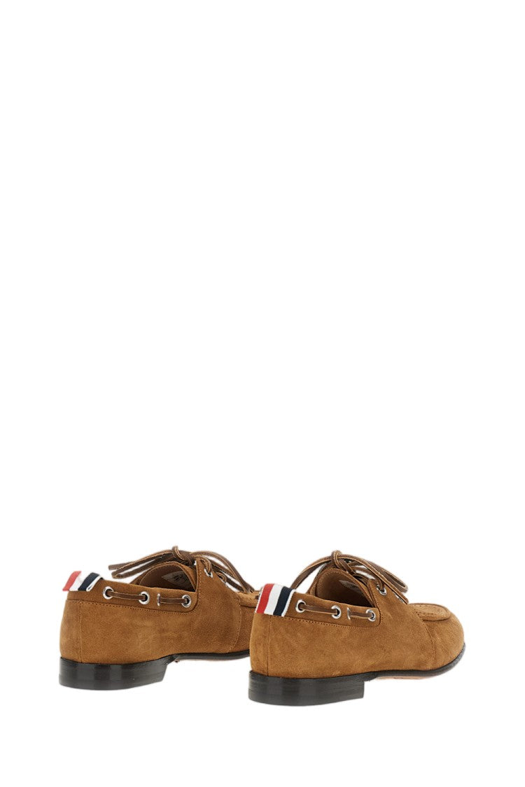 Thom Browne Premium Suede Boat Shoes With 360° Lacing And Grosgrain Detailing