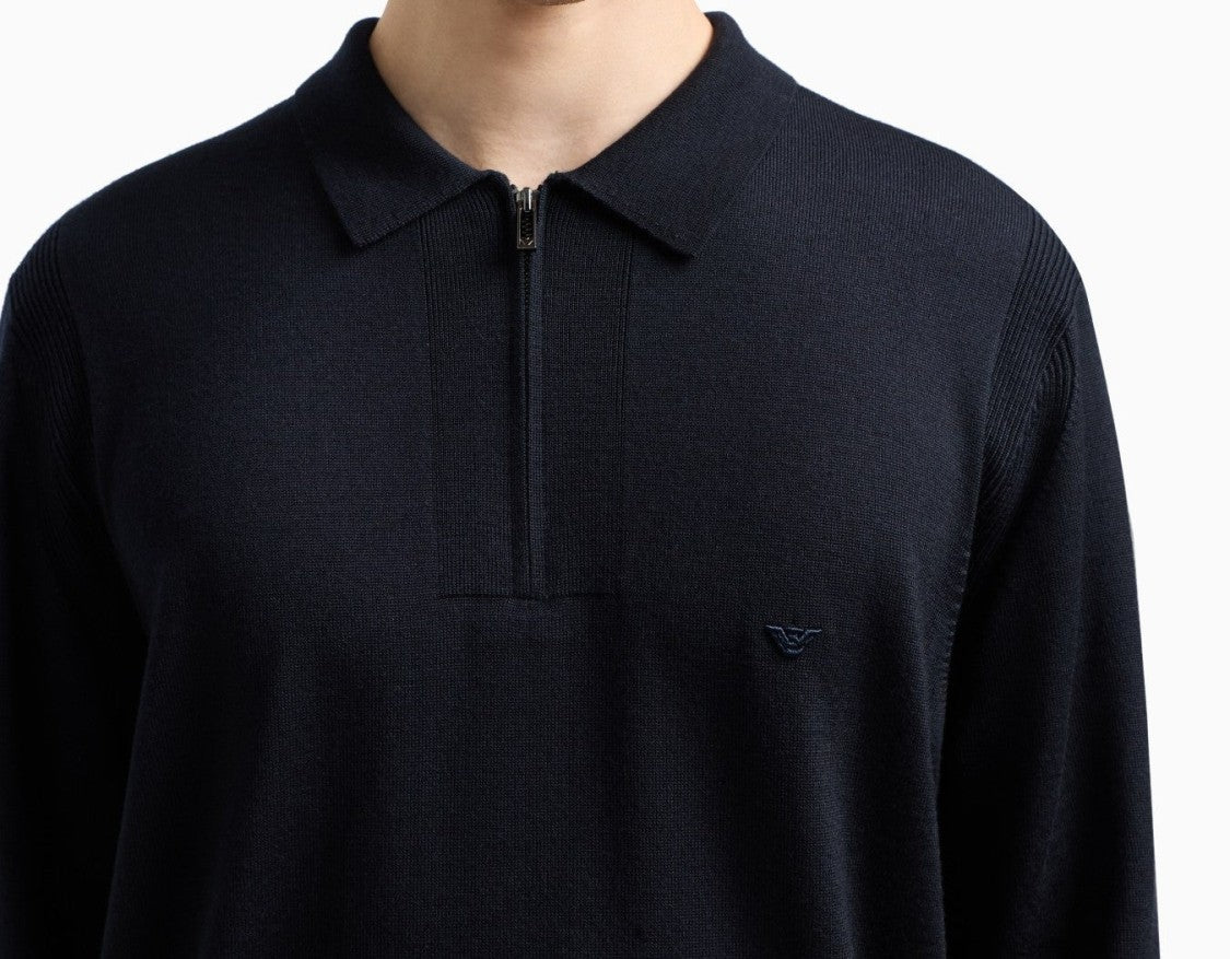 Emporio Armani Slim Knit Pullover With Polo Collar