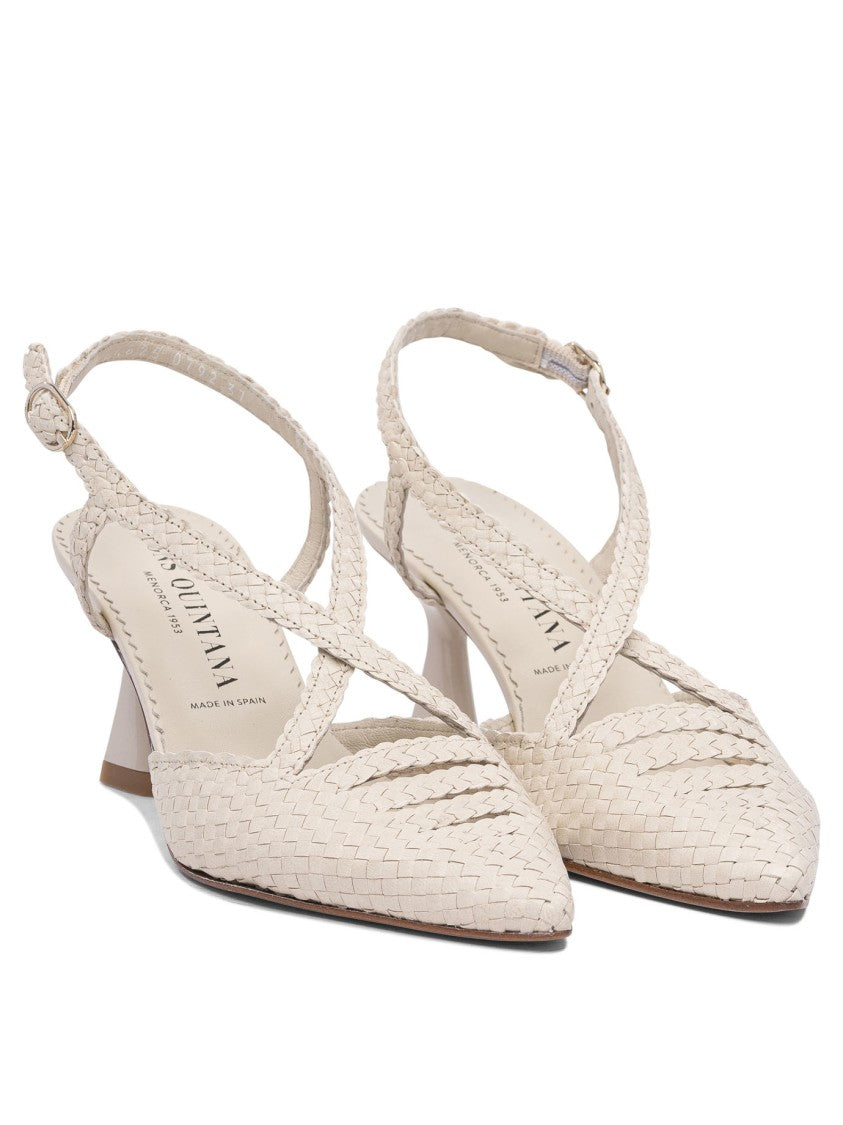 Pons Quintana Pointed Toe Woven Leather Slingback Heeled Shoes